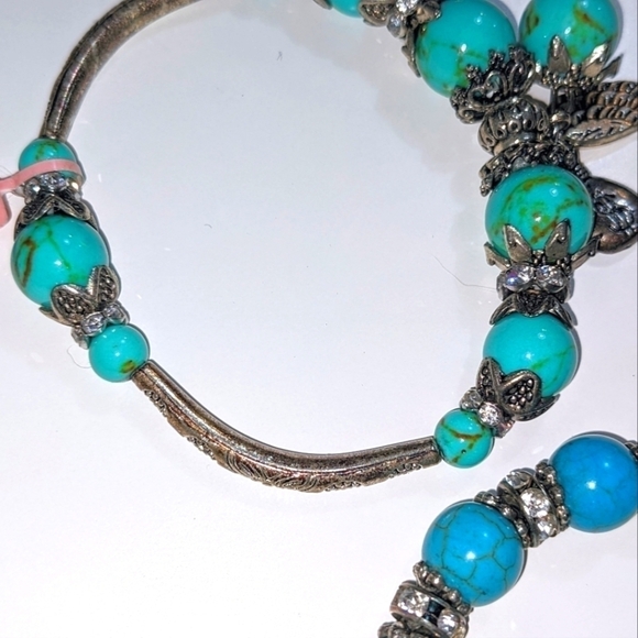 Turquoise & Silver Stretchy Bracelets NWT - Picture 2 of 3